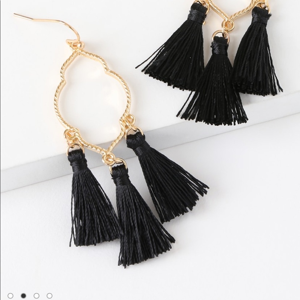 Lulus black and gold tassel earrings